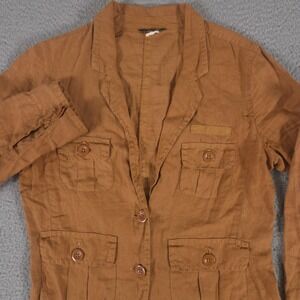 J Crew Blazer Women 10 Burnt Orange 100% Linen Lightweight Utility Jacket Office